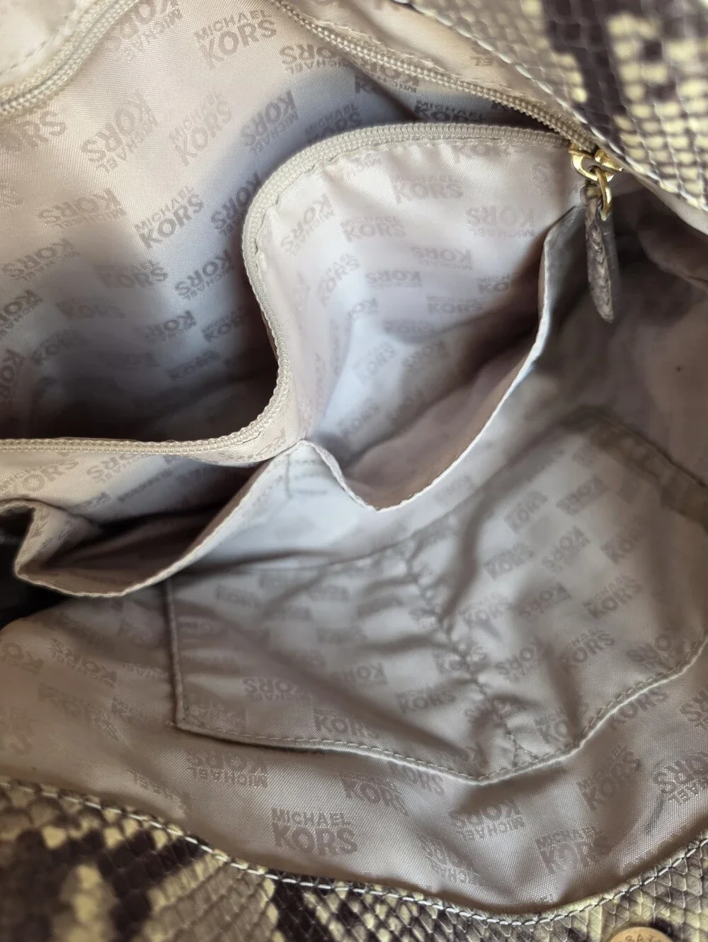 Michael Kors Cream Phython Snake Skin Gold Chain Tote Handbag Purse